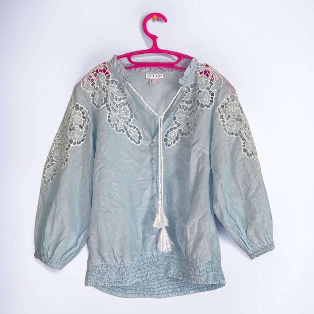 Venus Nwot Light Blue Cotton Tassel Blouse Top Cc